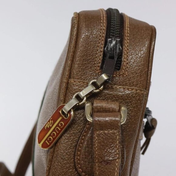 GUCCI Web Sherry Line Shoulder Bag Leather Brown Gold Auth - Picture 2 of 16